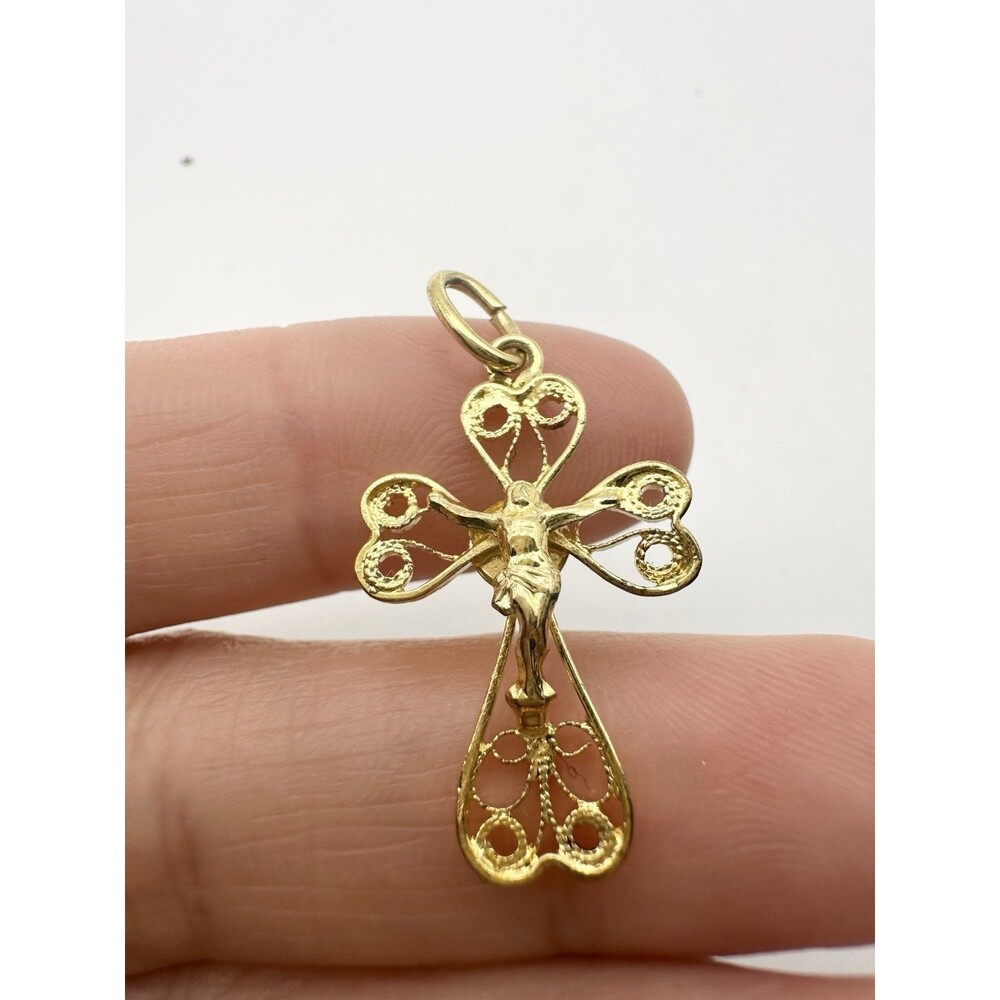 Gold Over 800 Silver Filigree Cross Jesus Charm Pendant